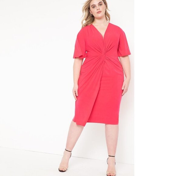 NEW Eloquii Cherry Red Twist Front Fit And Flare Summer Midi Dress  P1310 - Picture 1 of 13